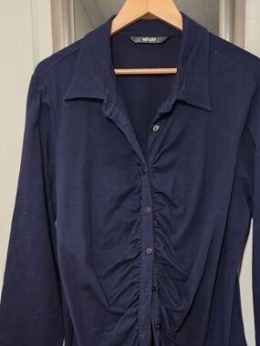 Fitted, Jersey Button Down with ruched detail